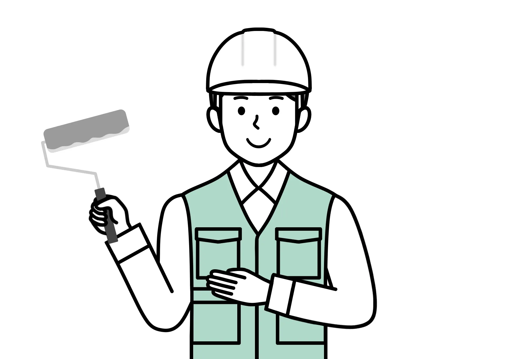 高松市の外壁塗装で塗料を選ぶ塗装職人のイラスト